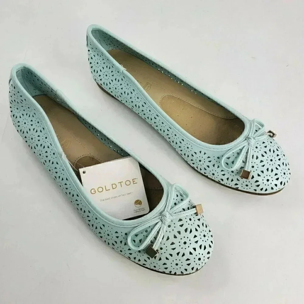 Goldtoe Comfort Plus Memory Foam Slip On Women's Bow Tie Flats Pumps New 7.5/9